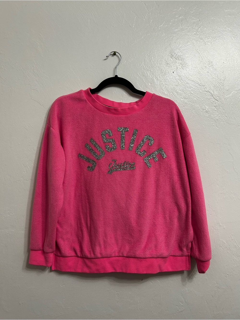 Justice Hot Pink Fleece Crewneck with Glitter Logo